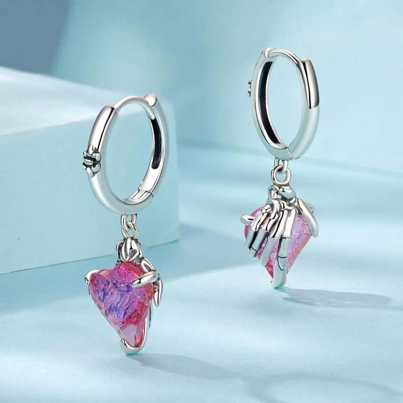 (image pour) PANDORA Style Boucles d'Oreille Main Squelette en Forme de Cœur - SCE1705 - Afficher 3