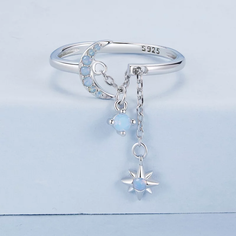 (image pour) Bague ouverte à chaîne étoile et lune style PANDORA - BSR548-E - Afficher 2