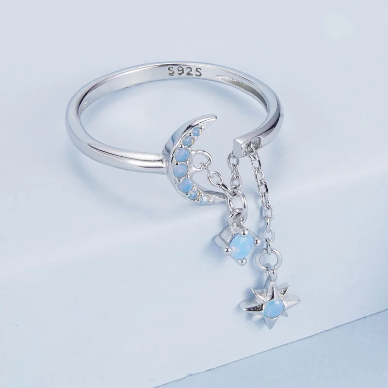 (image pour) Bague ouverte à chaîne étoile et lune style PANDORA - BSR548-E - Afficher 3