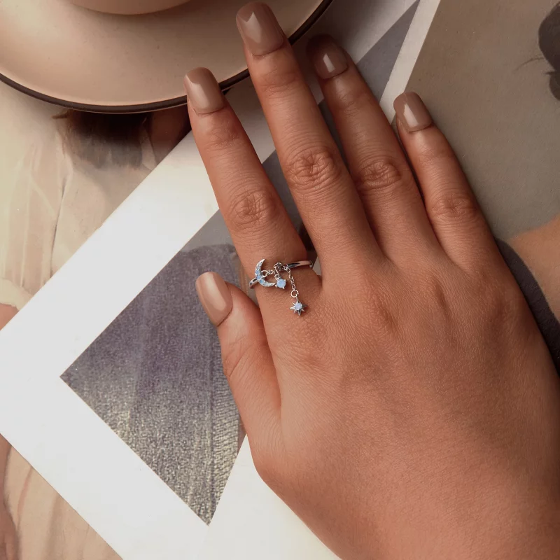 (image pour) Bague ouverte à chaîne étoile et lune style PANDORA - BSR548-E - Afficher 4