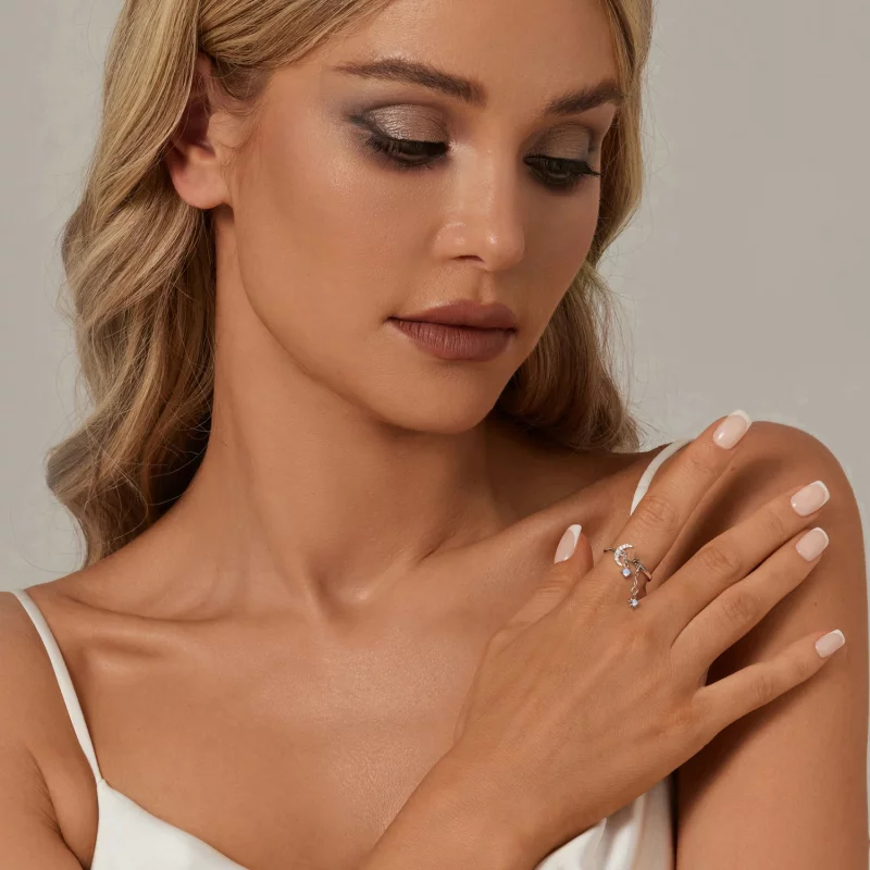 (image pour) Bague ouverte à chaîne étoile et lune style PANDORA - BSR548-E - Afficher 7