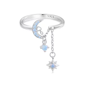 (image pour) Bague ouverte à chaîne étoile et lune style PANDORA - BSR548-E