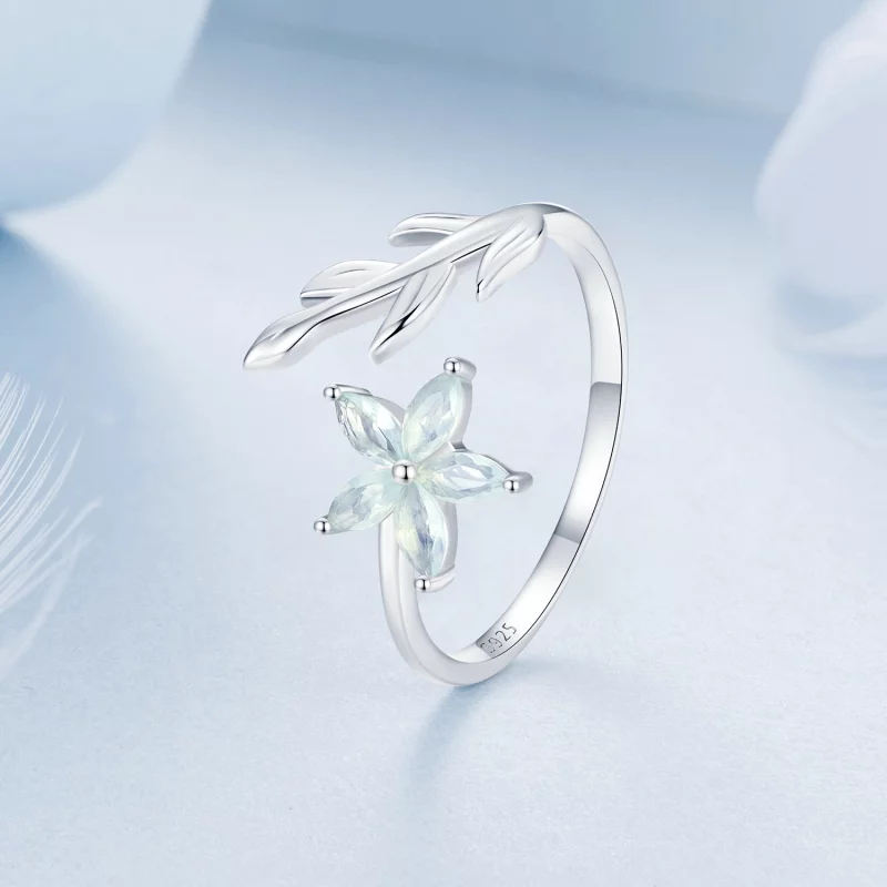 (image pour) Bague ouverte à fleur verte style PANDORA - BSR533-E - Afficher 2