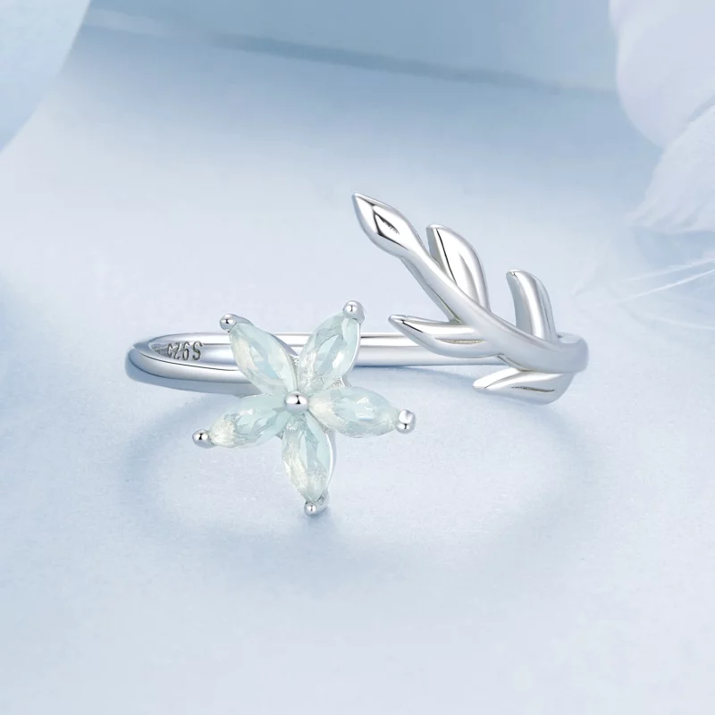(image pour) Bague ouverte à fleur verte style PANDORA - BSR533-E - Afficher 3