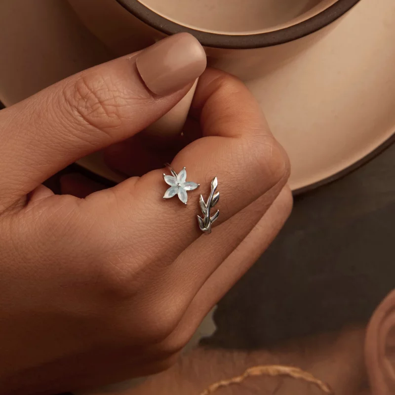 (image pour) Bague ouverte à fleur verte style PANDORA - BSR533-E - Afficher 4