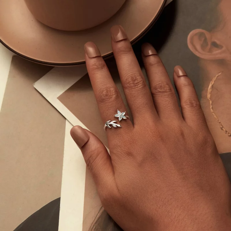 (image pour) Bague ouverte à fleur verte style PANDORA - BSR533-E - Afficher 5
