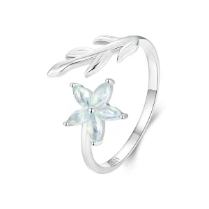 (image pour) Bague ouverte à fleur verte style PANDORA - BSR533-E