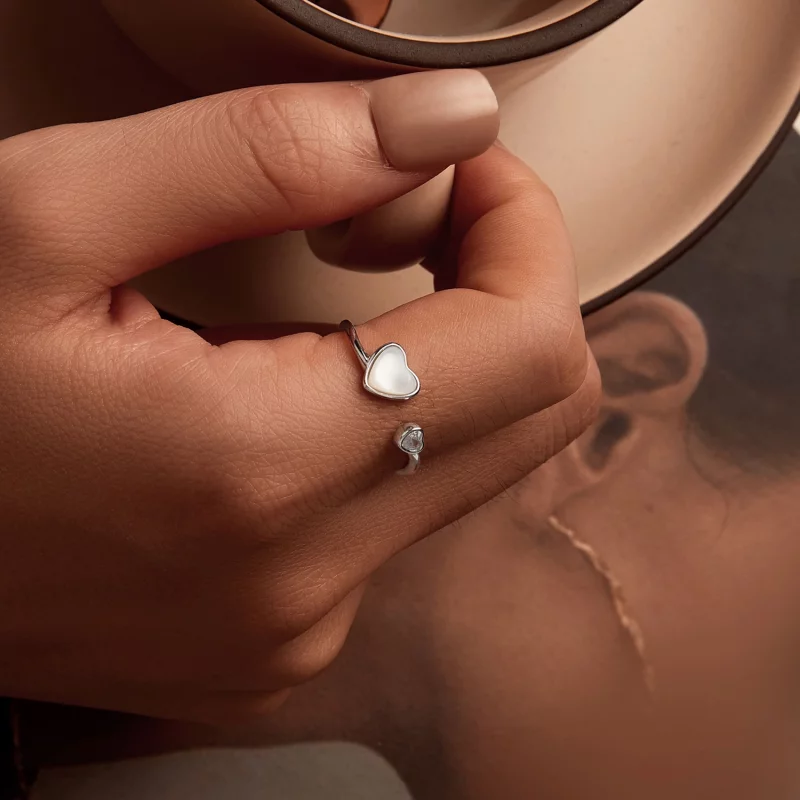 (image pour) Bague ouverte PANDORA Style Cœur Battant en coquille blanche - BSR520-E - Afficher 7