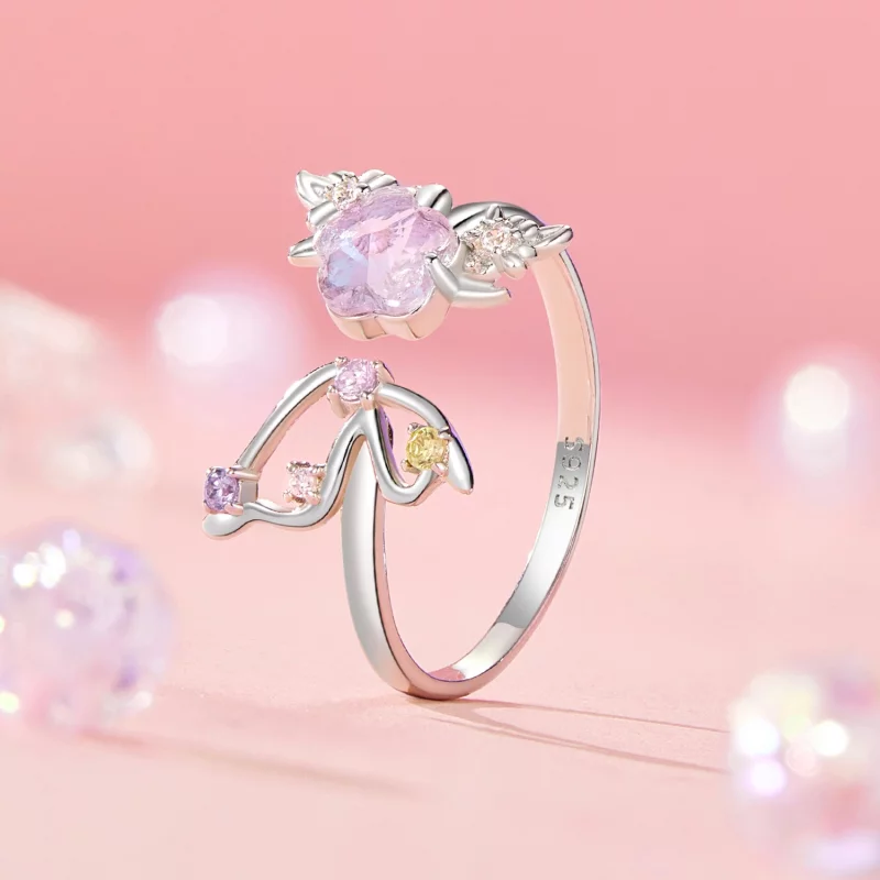 (image pour) Bague ouverte papillon rose style PANDORA - SCR1011-E - Afficher 2