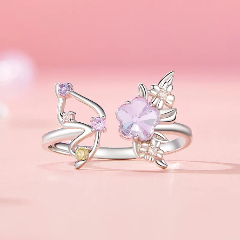 (image pour) Bague ouverte papillon rose style PANDORA - SCR1011-E - Afficher 3
