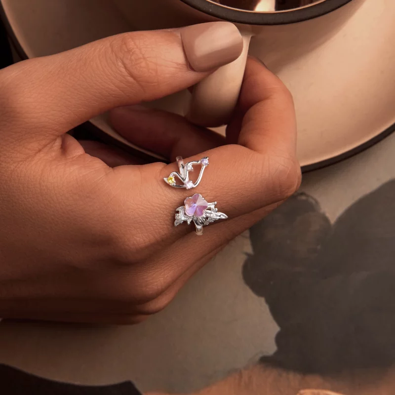 (image pour) Bague ouverte papillon rose style PANDORA - SCR1011-E - Afficher 5