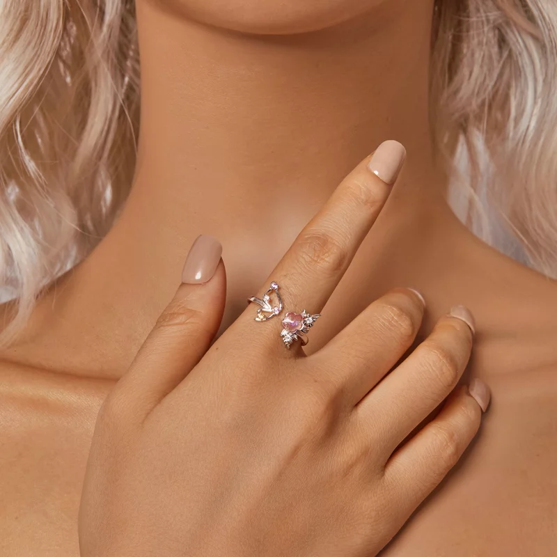 (image pour) Bague ouverte papillon rose style PANDORA - SCR1011-E - Afficher 6
