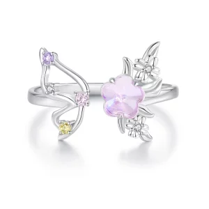 (image pour) Bague ouverte papillon rose style PANDORA - SCR1011-E