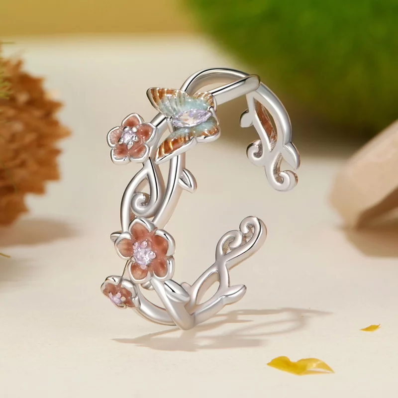 (image pour) Bague ouverte romantique papillon de cerisier style PANDORA - BSR538-E - Afficher 2