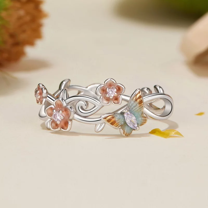(image pour) Bague ouverte romantique papillon de cerisier style PANDORA - BSR538-E - Afficher 3