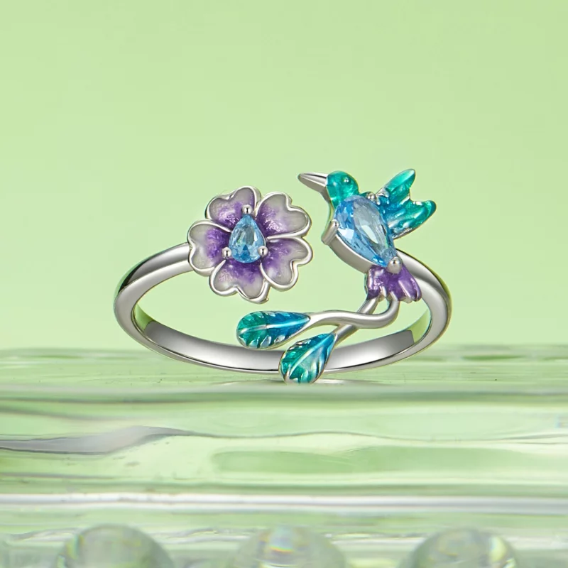 (image pour) Bague ouverte style PANDORA Fleur et Oiseau - BSR536-E - Afficher 2