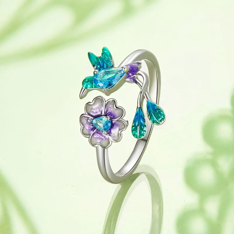 (image pour) Bague ouverte style PANDORA Fleur et Oiseau - BSR536-E - Afficher 3