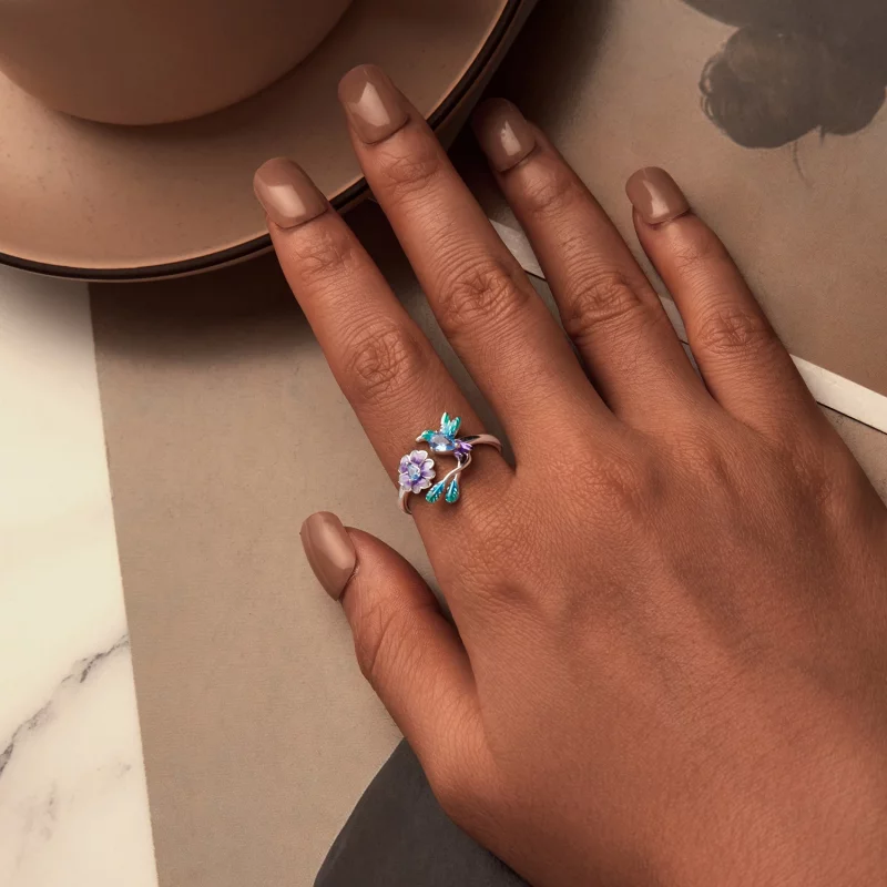 (image pour) Bague ouverte style PANDORA Fleur et Oiseau - BSR536-E - Afficher 4