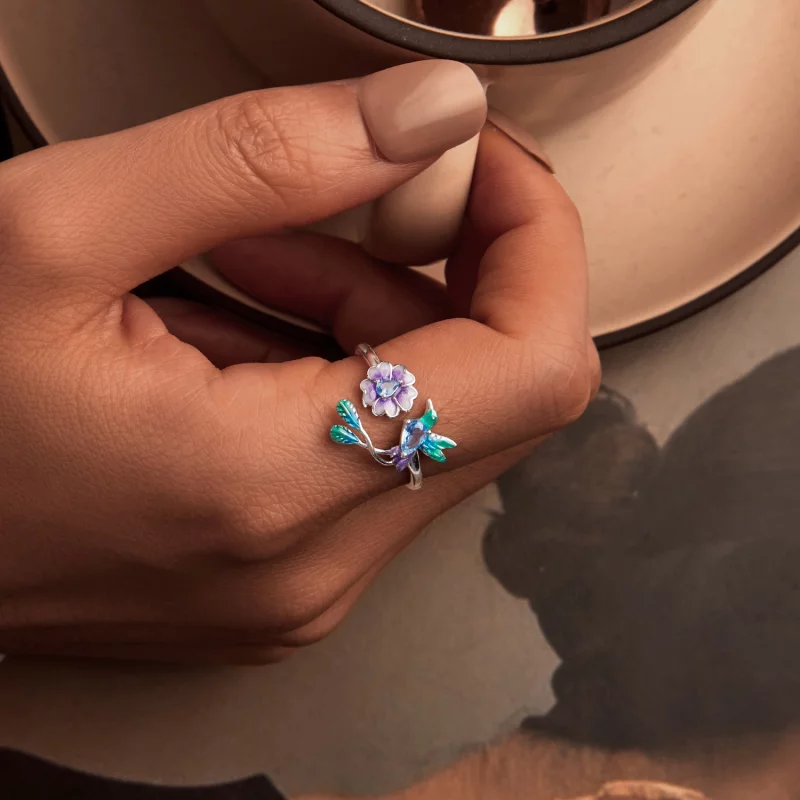 (image pour) Bague ouverte style PANDORA Fleur et Oiseau - BSR536-E - Afficher 5