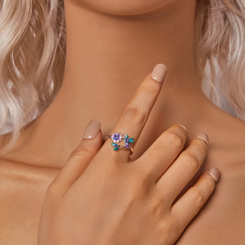 (image pour) Bague ouverte style PANDORA Fleur et Oiseau - BSR536-E - Afficher 6