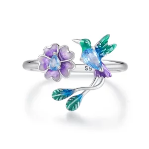 (image pour) Bague ouverte style PANDORA Fleur et Oiseau - BSR536-E