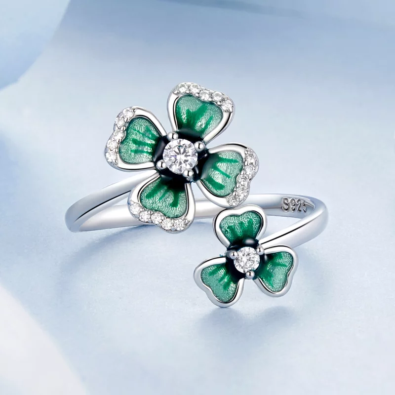 (image pour) Bague ouverte trèfle à quatre feuilles style PANDORA - BSR528-E - Afficher 3