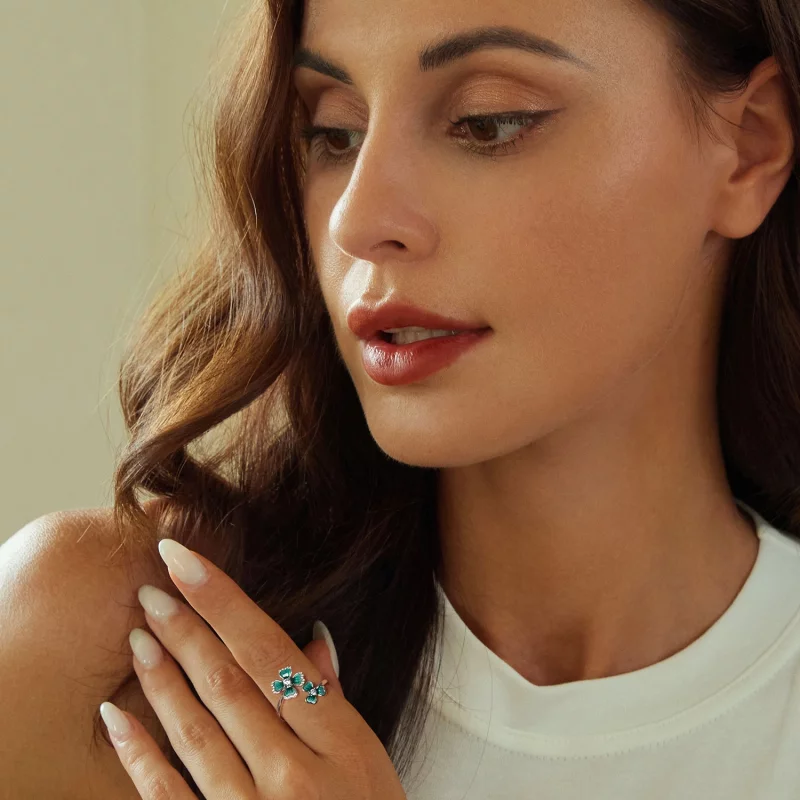 (image pour) Bague ouverte trèfle à quatre feuilles style PANDORA - BSR528-E - Afficher 5