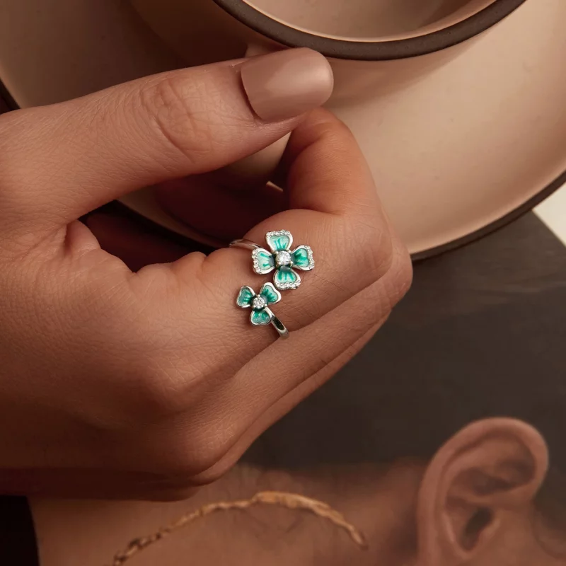 (image pour) Bague ouverte trèfle à quatre feuilles style PANDORA - BSR528-E - Afficher 7