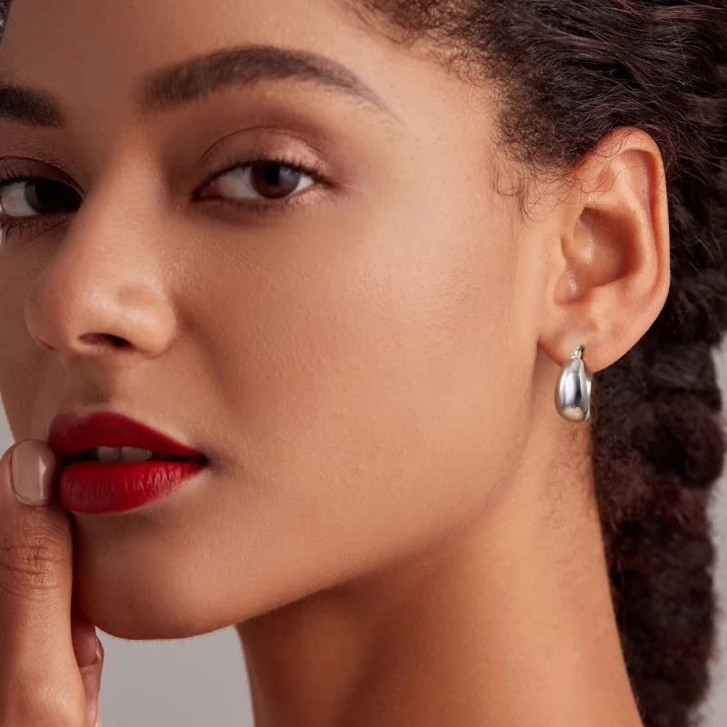 (image pour) Boucles d'oreille à boucle métallique robuste style PANDORA - BSE967 - Afficher 6
