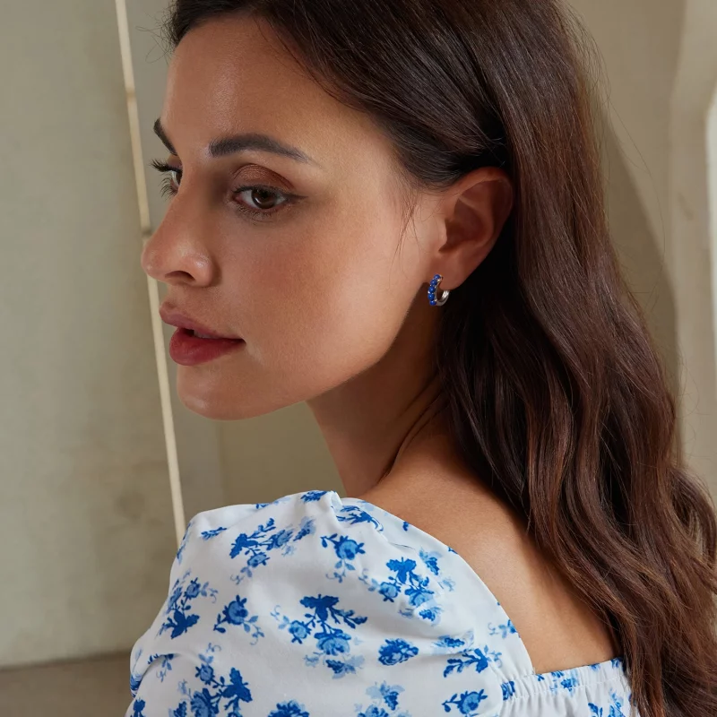 (image pour) Boucles d'oreille boule bleue style PANDORA - BSE984 - Afficher 8