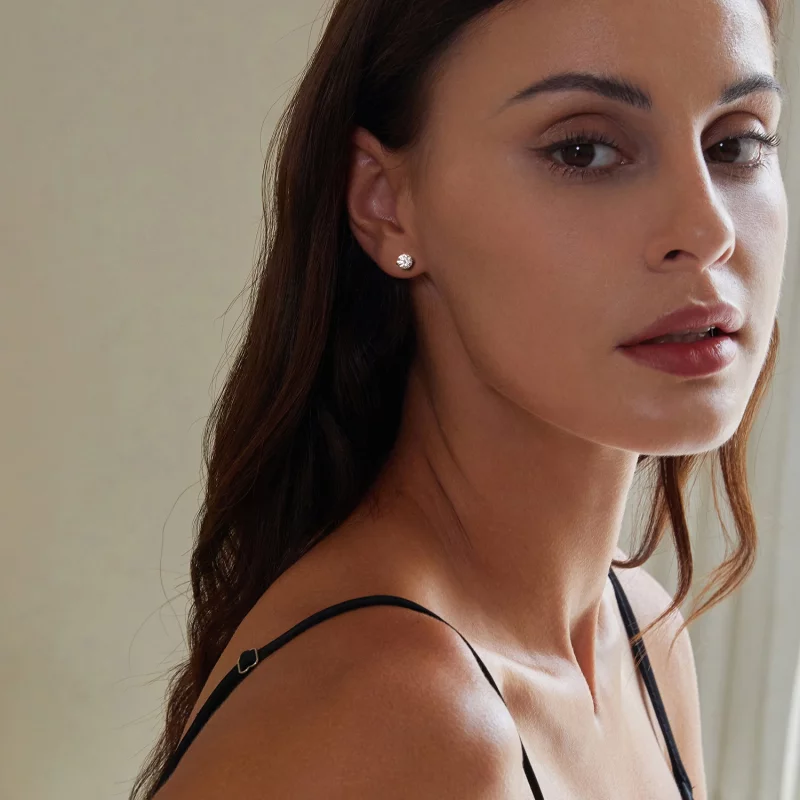 (image pour) Boucles d'oreilles à bille filetée style PANDORA avec motif Moissanite (Deux cer - Afficher 8