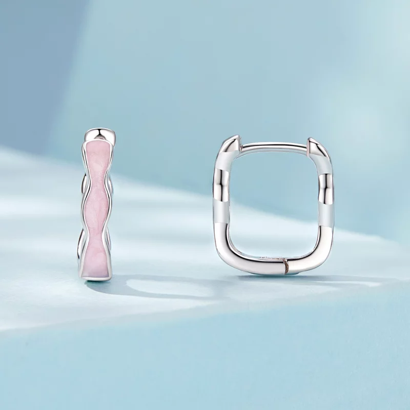 (image pour) Boucles d'oreilles carrées roses style PANDORA - SCE1709 - Afficher 2