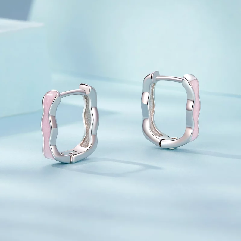 (image pour) Boucles d'oreilles carrées roses style PANDORA - SCE1709 - Afficher 3