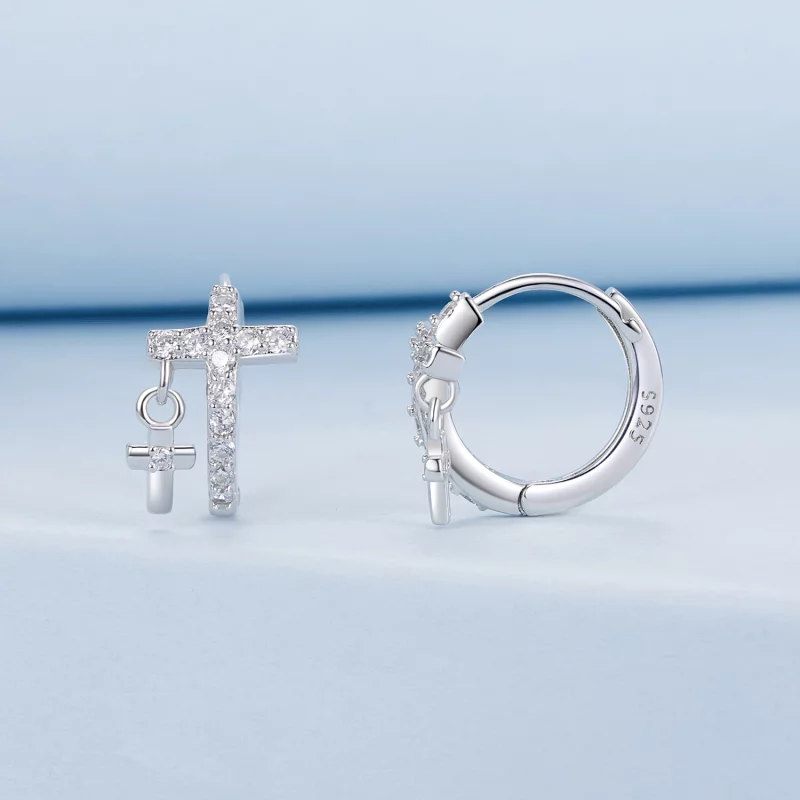 (image pour) Boucles d'oreilles croix style PANDORA - BSE1002 - Afficher 2