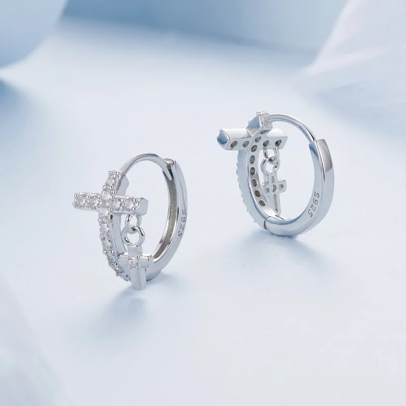 (image pour) Boucles d'oreilles croix style PANDORA - BSE1002 - Afficher 3