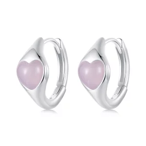 (image pour) Boucles d'oreilles cœur rose style PANDORA - BSE1000