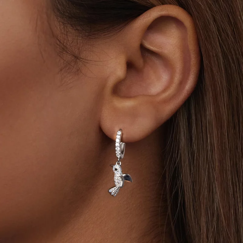 (image pour) Boucles d'oreilles Oiseau entièrement serties Style PANDORA - BSE991 - Afficher 6