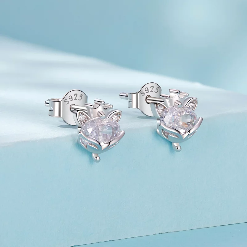 (image pour) Boucles d'oreilles Princesse Renard Couronné Style PANDORA - SCE1708 - Afficher 2