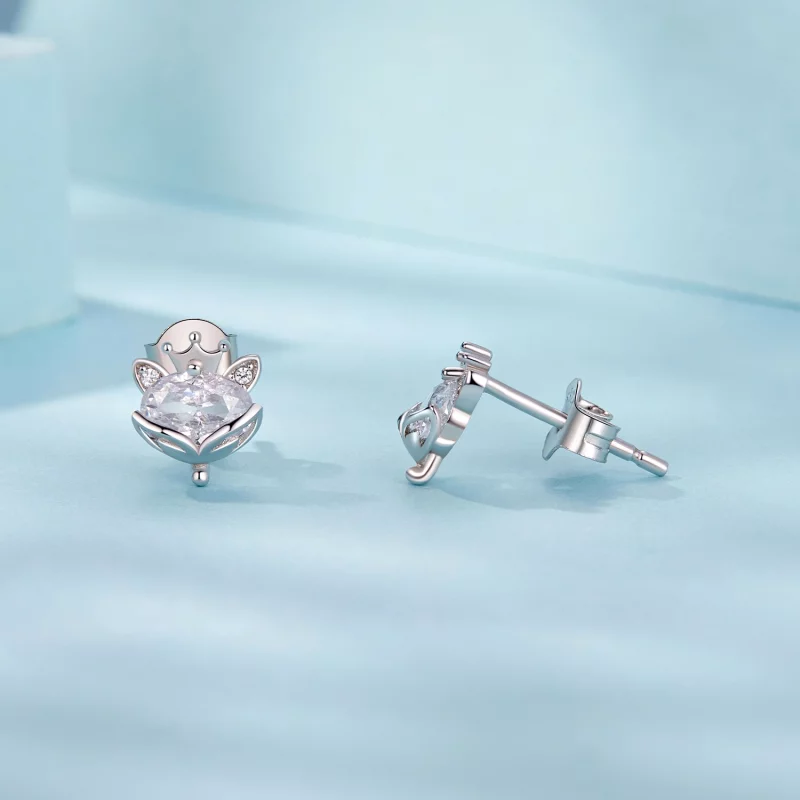 (image pour) Boucles d'oreilles Princesse Renard Couronné Style PANDORA - SCE1708 - Afficher 4