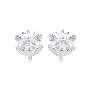 (image pour) Boucles d'oreilles Princesse Renard Couronné Style PANDORA - SCE1708
