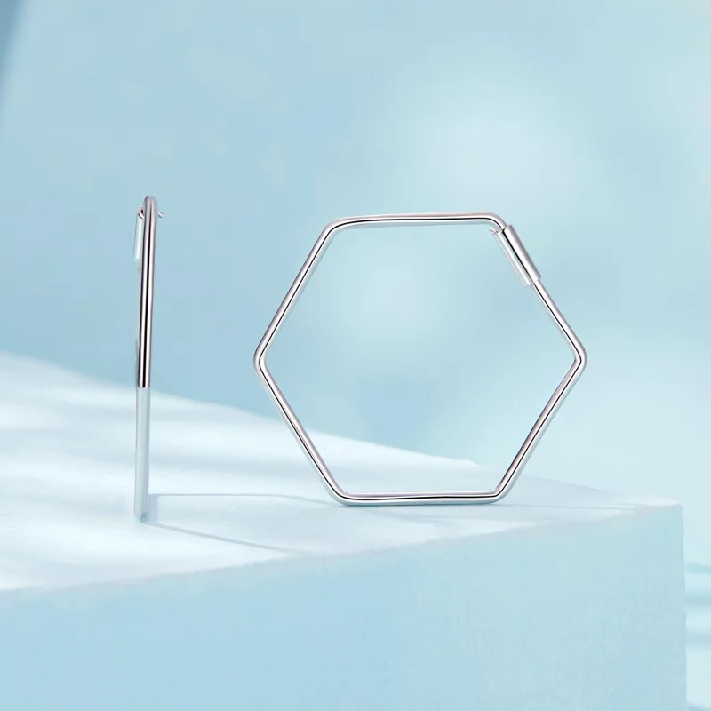 (image pour) Boucles d'oreilles simples hexagonales style PANDORA - SCE1710 - Afficher 2