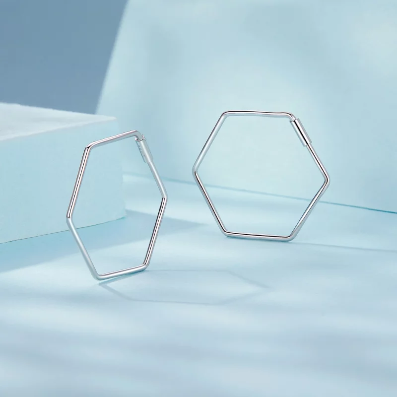 (image pour) Boucles d'oreilles simples hexagonales style PANDORA - SCE1710 - Afficher 3