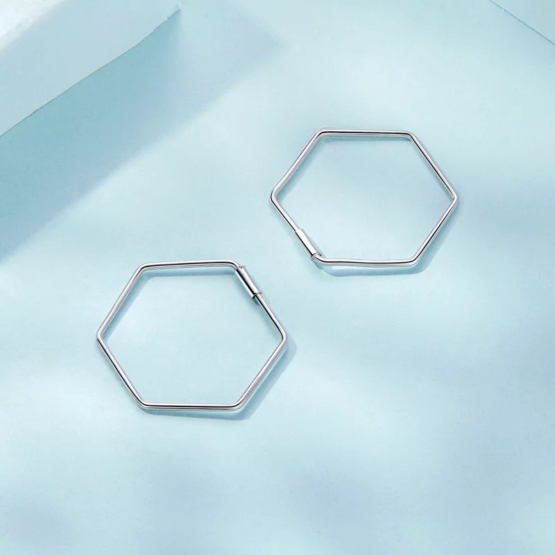 (image pour) Boucles d'oreilles simples hexagonales style PANDORA - SCE1710 - Afficher 4