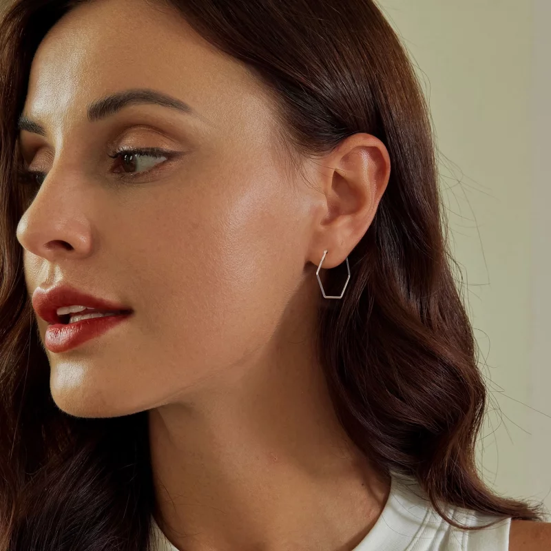 (image pour) Boucles d'oreilles simples hexagonales style PANDORA - SCE1710 - Afficher 6
