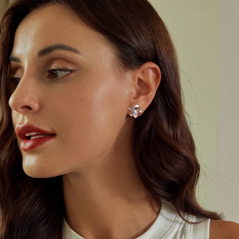 (image pour) Boucles d'oreilles style PANDORA Fleur Rose - SCE1723 - Afficher 8