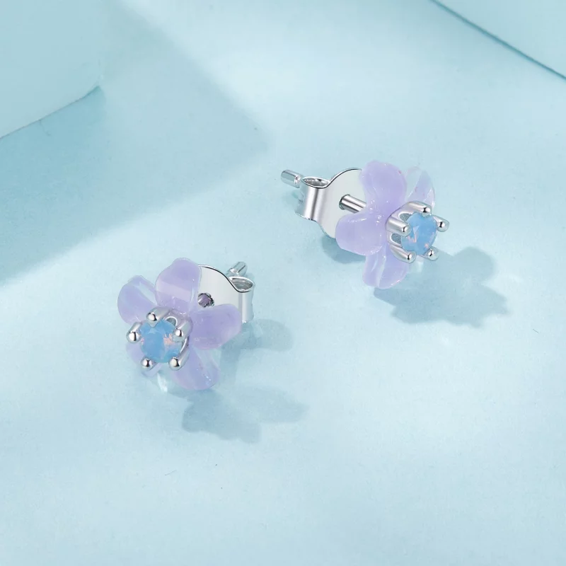 (image pour) Boucles d'oreilles style PANDORA Fleur Violette - SCE1733 - Afficher 3