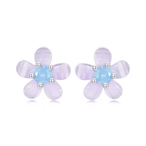 (image pour) Boucles d'oreilles style PANDORA Fleur Violette - SCE1733