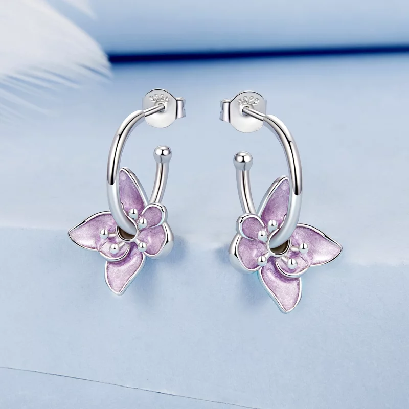 (image pour) Boucles d'oreilles style PANDORA à fleurs violettes - BSE976 - Afficher 2
