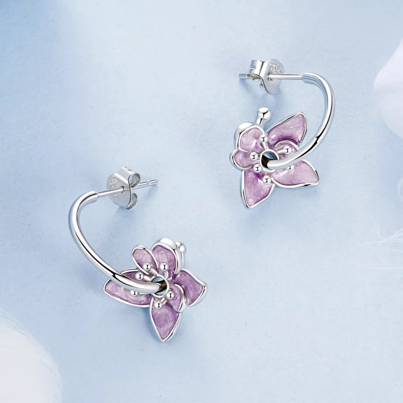 (image pour) Boucles d'oreilles style PANDORA à fleurs violettes - BSE976 - Afficher 3