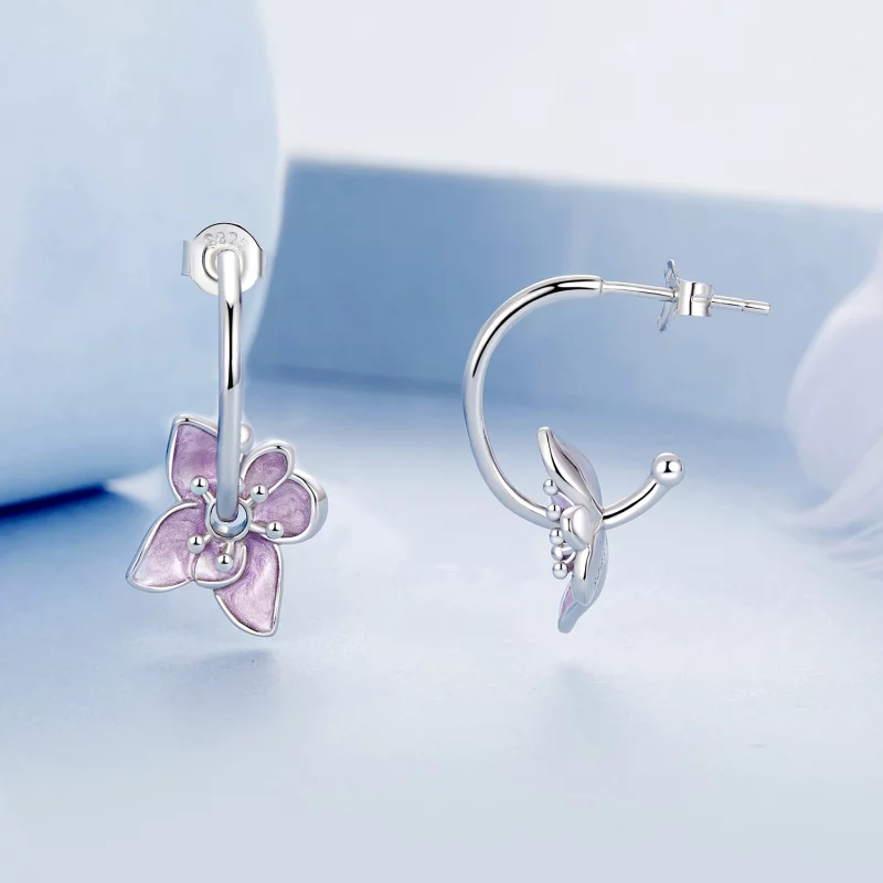 (image pour) Boucles d'oreilles style PANDORA à fleurs violettes - BSE976 - Afficher 4